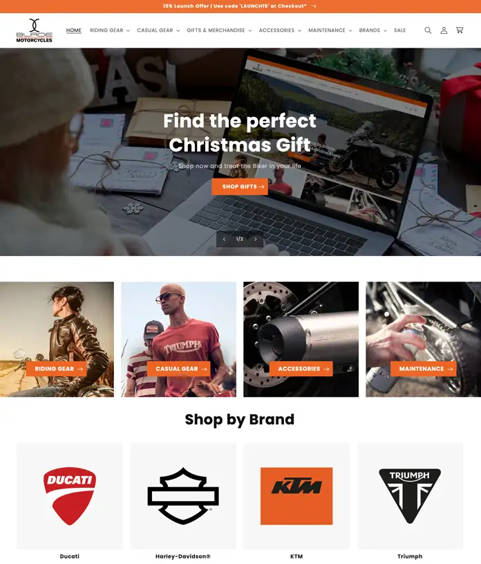 Blade Motorcycles Online Shop Homepage
