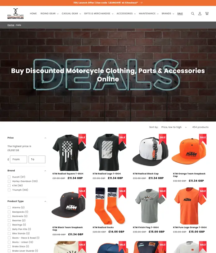 Blade Motorcycles Online Shop Sale Section