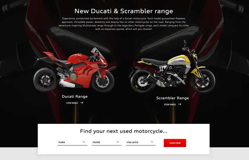 Ducati Motorcycle Dealer Website Homepage Example