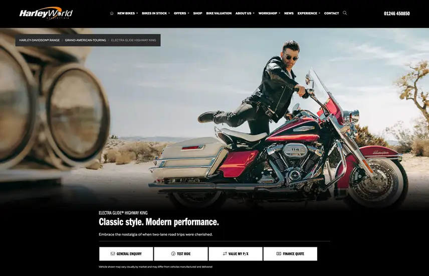 New Harley-Davidson<sup>®</sup> Model Website Page