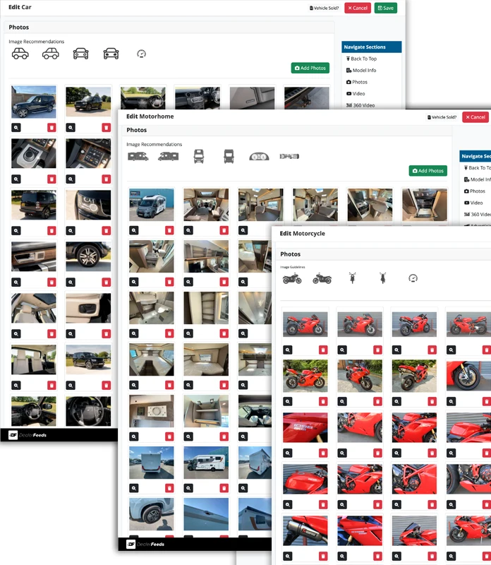 Add unlimited images to your vehicles for sale, and publish them to the vehicle marketplace and your own website