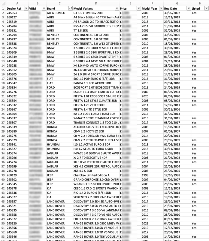 Download your full car inventory to CSV or PDF